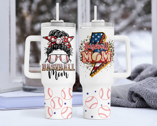 40oz Lightning Baseball Mom Tumbler