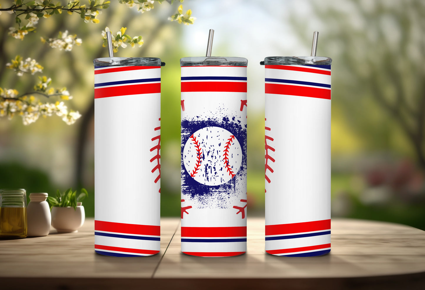 20oz Red White and Blue Baseball Tumbler